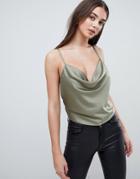 Asos Backless Cowl Neck Top - Green