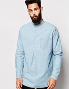 Asos Oversized Shirt With Drop Sleeve And Grandad Collar - Blue