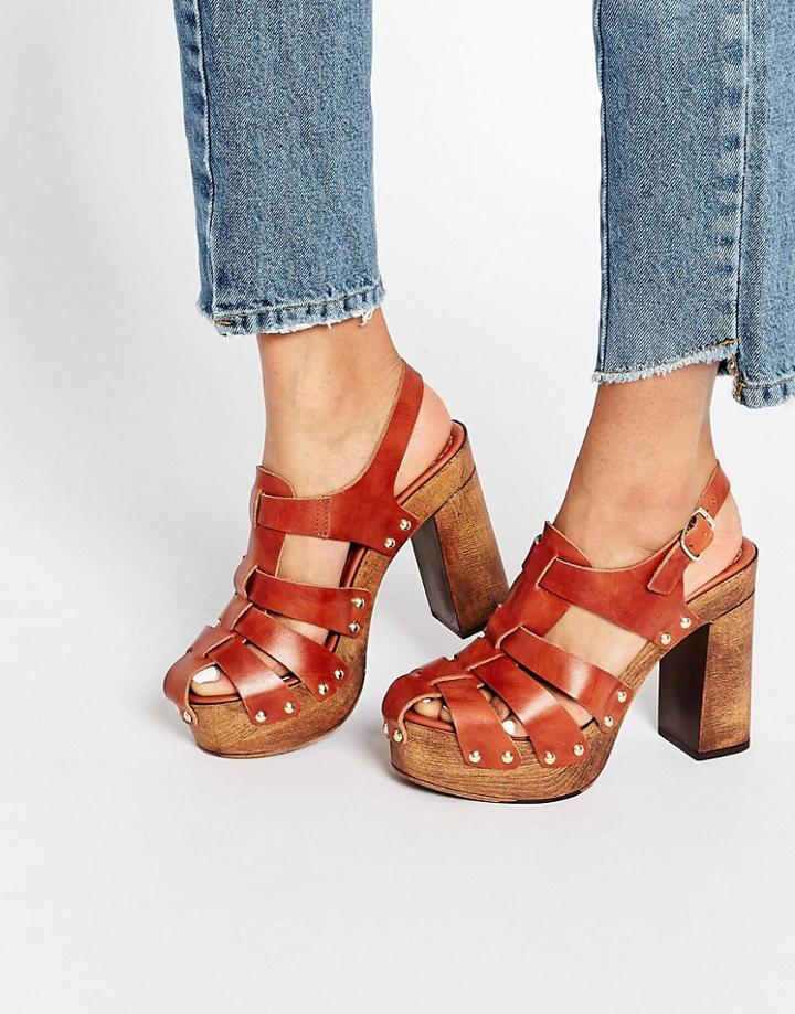 Asos Oklahoma Caged Leather Heels - Tan