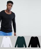 Asos Long Sleeve T-shirt With Scoop Neck 3 Pack Save - Multi