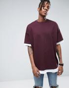 Asos Super Oversized T-shirt In Heavyweight Jersey With Half Sleeve And Contrast Trim - Red