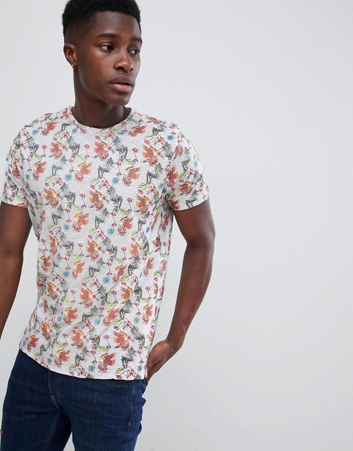 Brave Soul Floral Print T-shirt - Cream