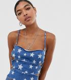 One Above Another Strappy Top In Star Print Denim Two-piece