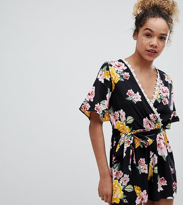 Miss Selfridge Petite Kimono Sleeve Floral Printed Romper - Multi