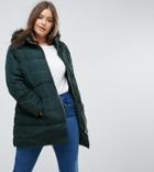 Brave Soul Plus Mid Padded Belted Coat - Green
