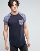 Le Breve Longline T-shirt With Pocket And Contrast Sleeve - Tan