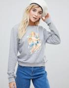 Asos Design Sweat With Cherub Iconography Print - Gray