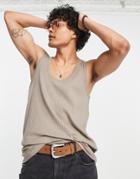 Asos Design Rib Tank Top In Beige-neutral