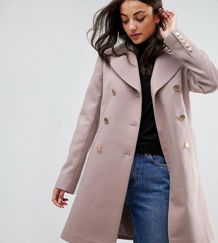 Asos Tall Swing Coat With Military Style Buttons - Pink