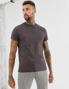 Asos Design T-shirt With Crew Neck And Roll Sleeve In Brown