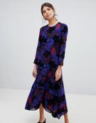 Y.a.s Flocked Floral Asymmetric Midaxi Dress-multi