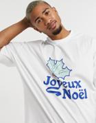 Asos Design Christmas T-shirt With Front Joyeux Noel Print In White