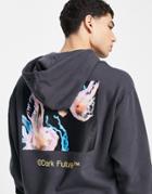 Asos Dark Future Oversized Hoodie With Back Graphic Print In Washed Black