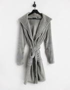Brave Soul Fleece Robe With Hood In Gray-grey