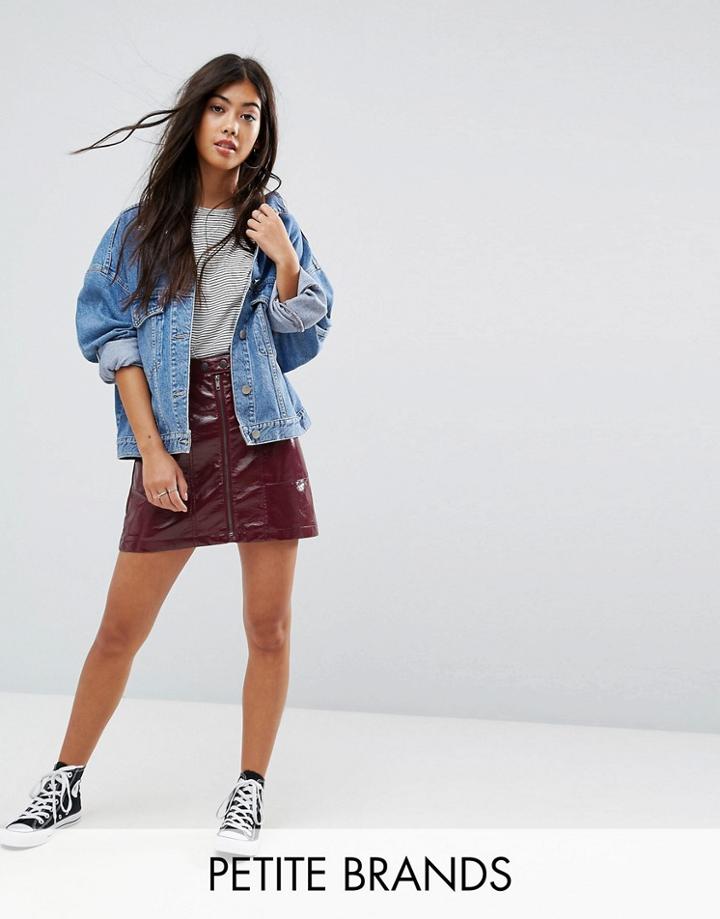 New Look Petite Cracked Vinyl Mini Skirt - Red