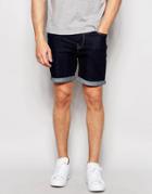 Only & Sons Denim Shorts In Slim Fit With Turn Up - Indigo