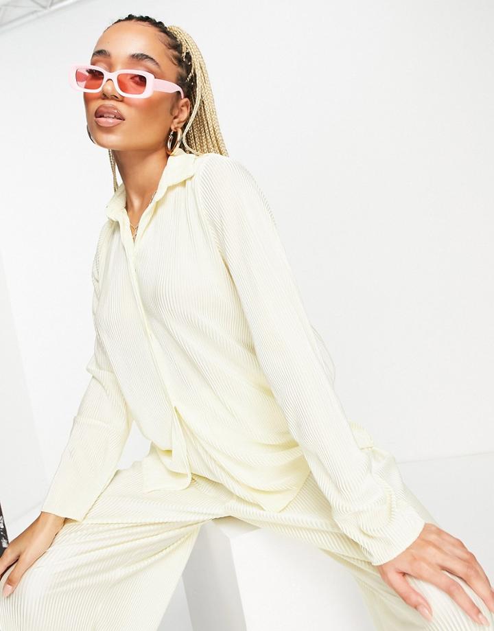 Naanaa Plisse Shirt In Cream - Part Of A Set-white