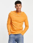 Asos Design Organic Long Sleeve T-shirt With Crew Neck In Burnt Orange