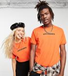 Collusion Unisex Slim Fit T-shirt With Gothic Logo Print-orange