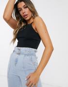 Asos Design Crop Top With High Neck And Skinny Straps In Black