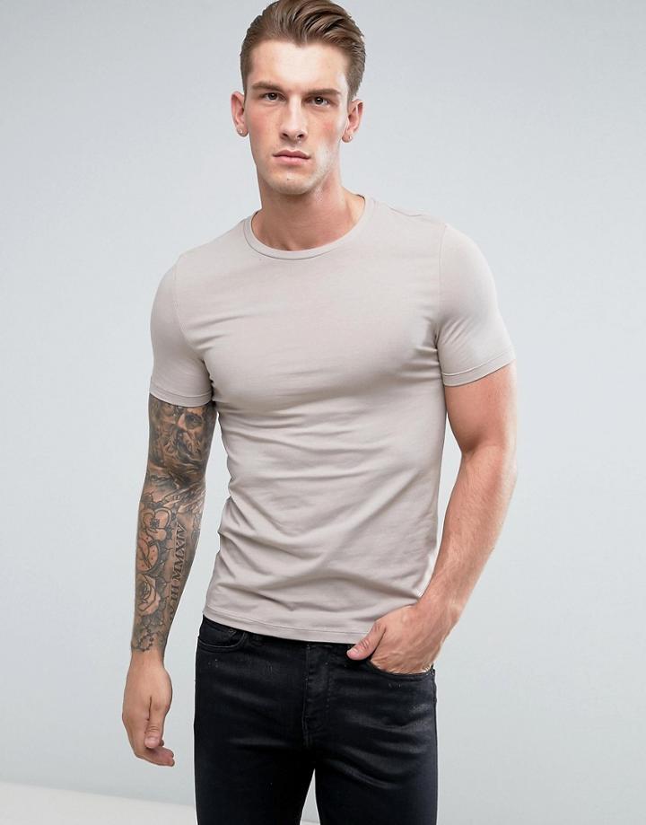 Asos Extreme Muscle Fit T-shirt With Crew Neck And Stretch In Beige - Beige