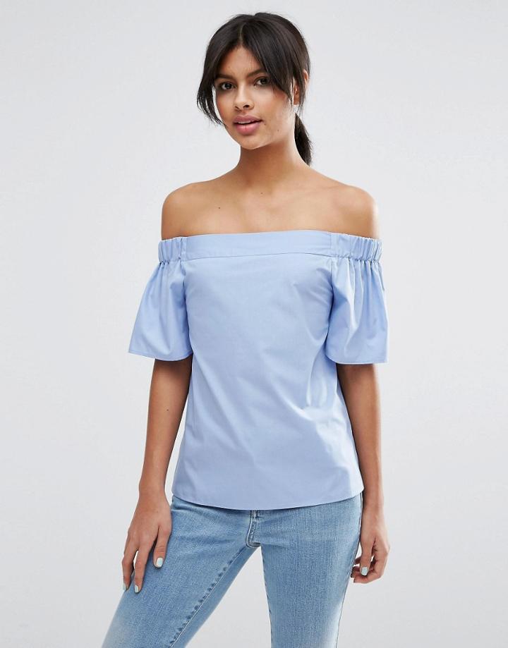 Asos Off The Shoulder Top In Cotton - Blue