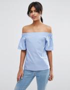 Asos Off The Shoulder Top In Cotton - Blue