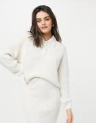 Asos Design Set Sweater With Collar And Button Placket In Cream-white