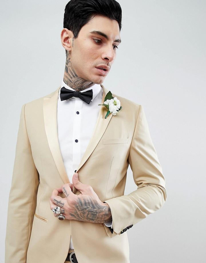 Noose & Monkey Super Skinny Tuxedo Suit Jacket - Gold