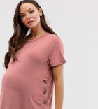 Asos Design Maternity Nursing T-shirt With Button Side In Dusky Pink - Pink