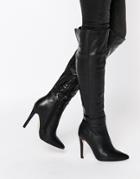 Truffle Collection Faye Point Heeled Over The Knee Boots - Black Pu