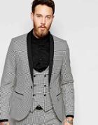 Noose & Monkey Mini Check Tuxedo Jacket With Stretch In Skinny Fit - Black