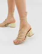 Asos Design Harvie Knotted Detail Sandals In Gold - Gold