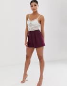 Asos Design Tailored A-line Shorts With Pleat Front-purple