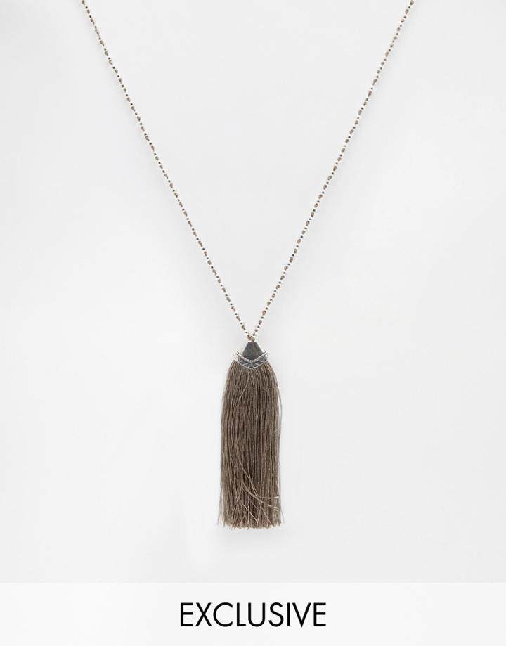 Reclaimed Vintage Beaded Tassel Necklace - Silver