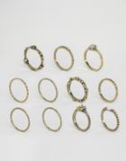 Asos Pack Of 10 Etched Stone Ring Pack - Gold