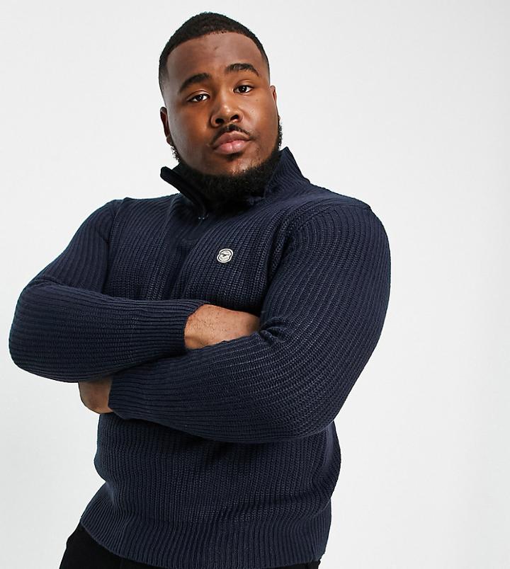 Le Breve Plus Heavy Ribbed Half Zip Sweater In Navy