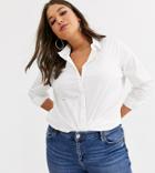 Asos Design Curve Long Sleeve Shirt In Stretch Cotton-white