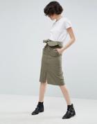Asos Utility Midi Skirt With Paperbag Waist - Green