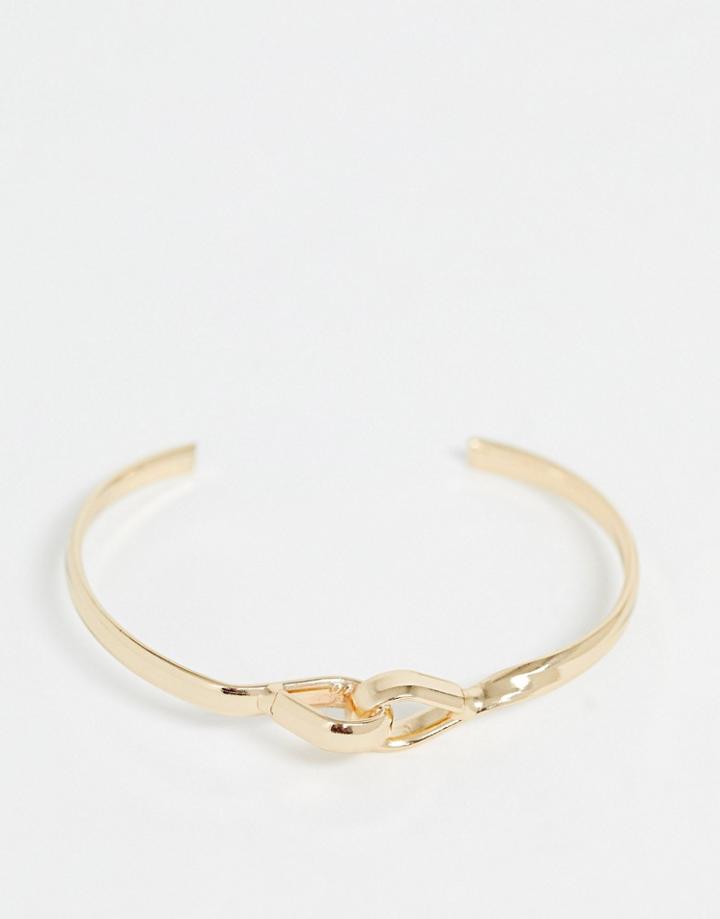 Asos Design Cuff Bracelet With Link Design In Gold Tone