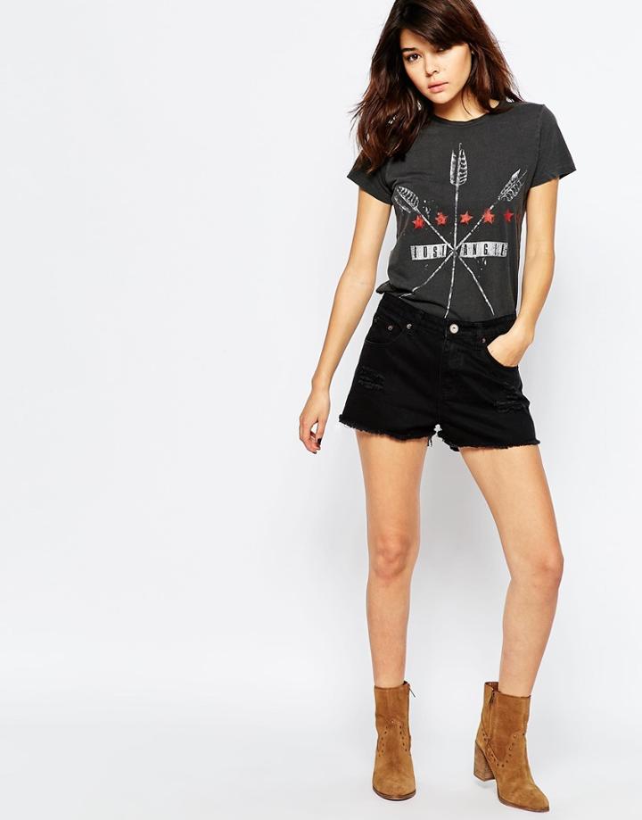 Brave Soul Denim Shorts With Frayed Edge - Black