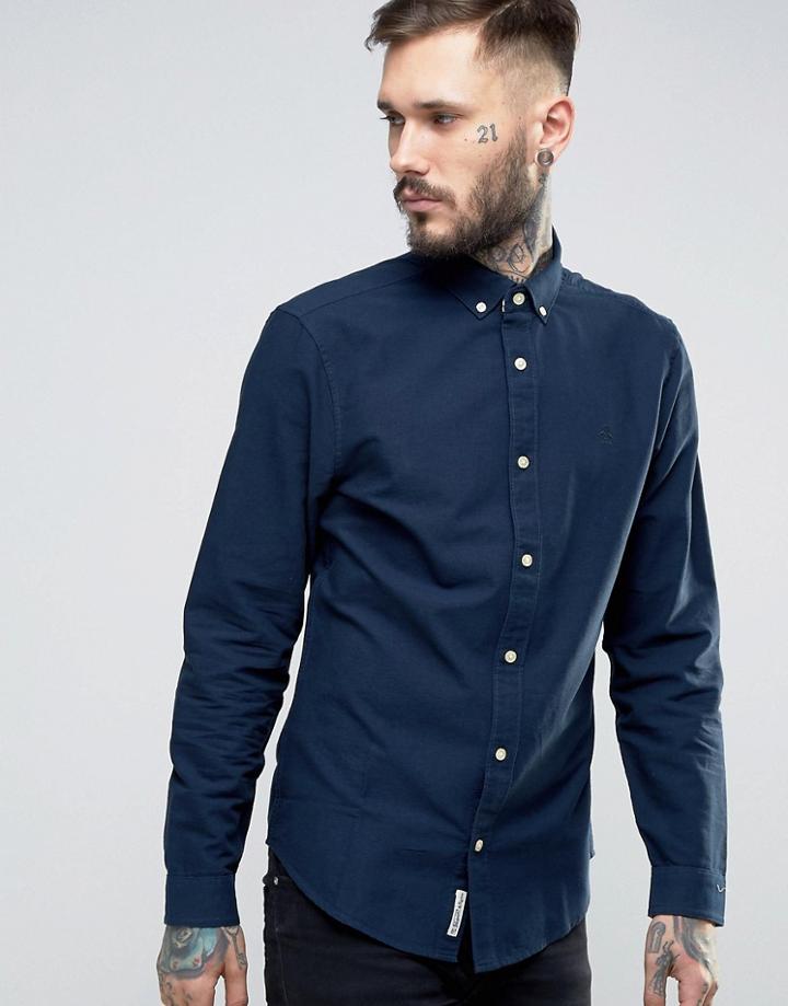 Original Penguin Slim Oxford Shirt Buttondown Tonal Logo In Navy - Nav