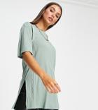 Asos Design Tall Oversized T-shirt With Side Splits And Stitch Detail In Rib In Teal-green