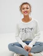 Brave Soul Holidays Sweater With Frosty Sequin Slogan - Cream