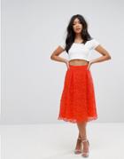 Warehouse Scallop Hem Lace Skirt - Red