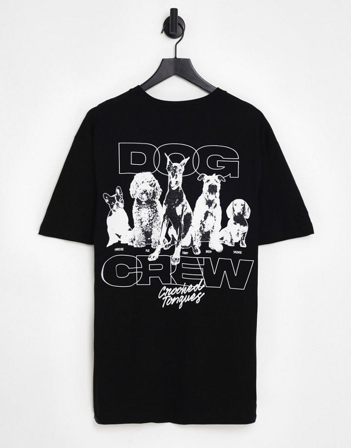 Crooked Tongues Unisex T-shirt With Back Photographic Dog Print In Black