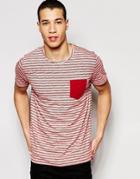 Selected Homme Stripe T-shirt With Contrast Pocket - Tandori Spice