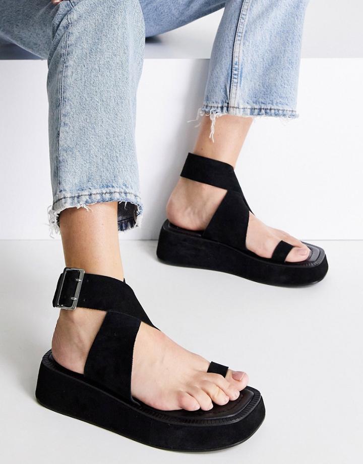 Asos Design Future Premium Suede Flat Sandals In Black