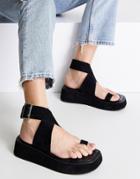 Asos Design Future Premium Suede Flat Sandals In Black