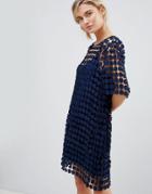 See U Soon Shift Dress In Floral Crochet - Navy